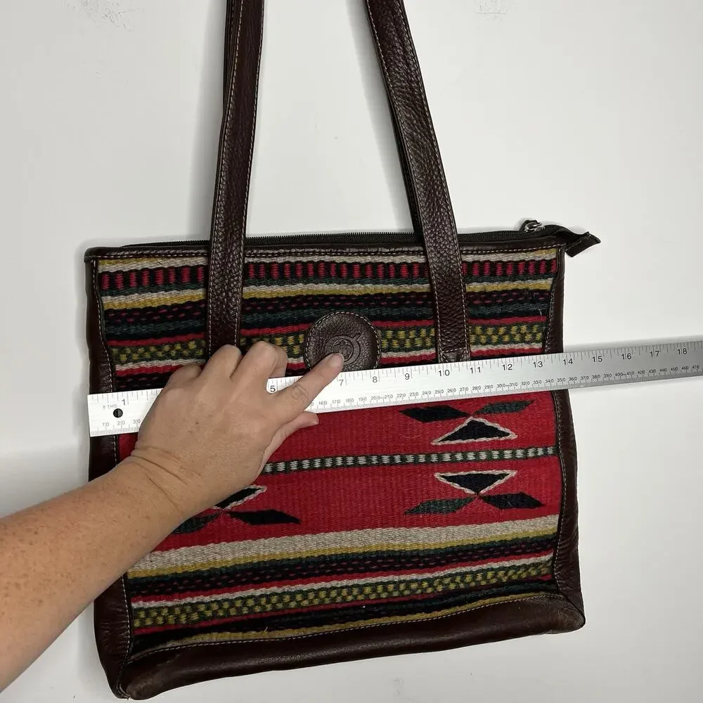 Born Wool Leather Tote Bag Southwestern Boho Aztec Pattern Shoulder‎ Purse